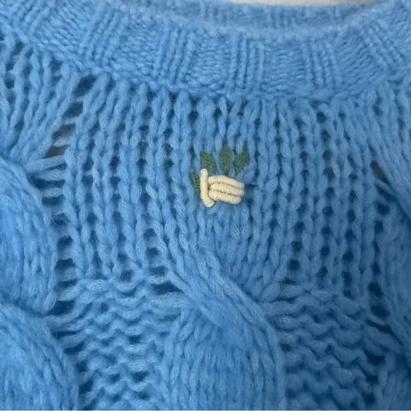Alessandra Rich Luisaviaroma Exclusive Cropped Wool Knit Sweater in Light Blue